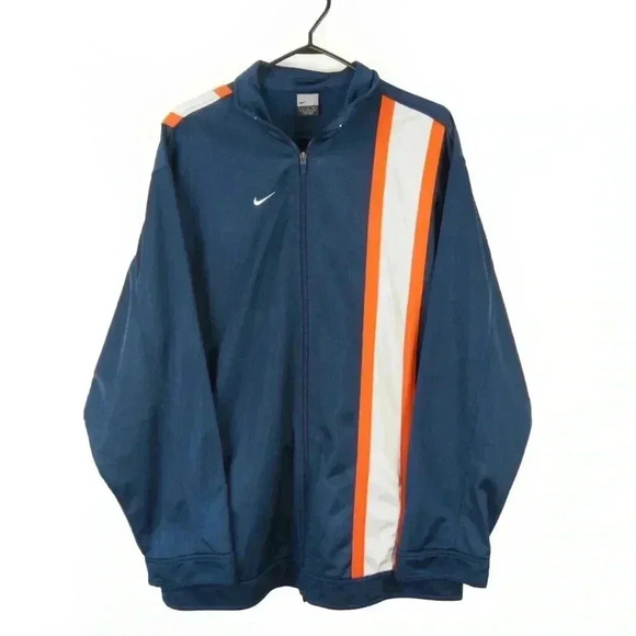 Vintage Y2K Nike Blue Orange White Stripe Satin Track Jacket - Picture 1 of 4